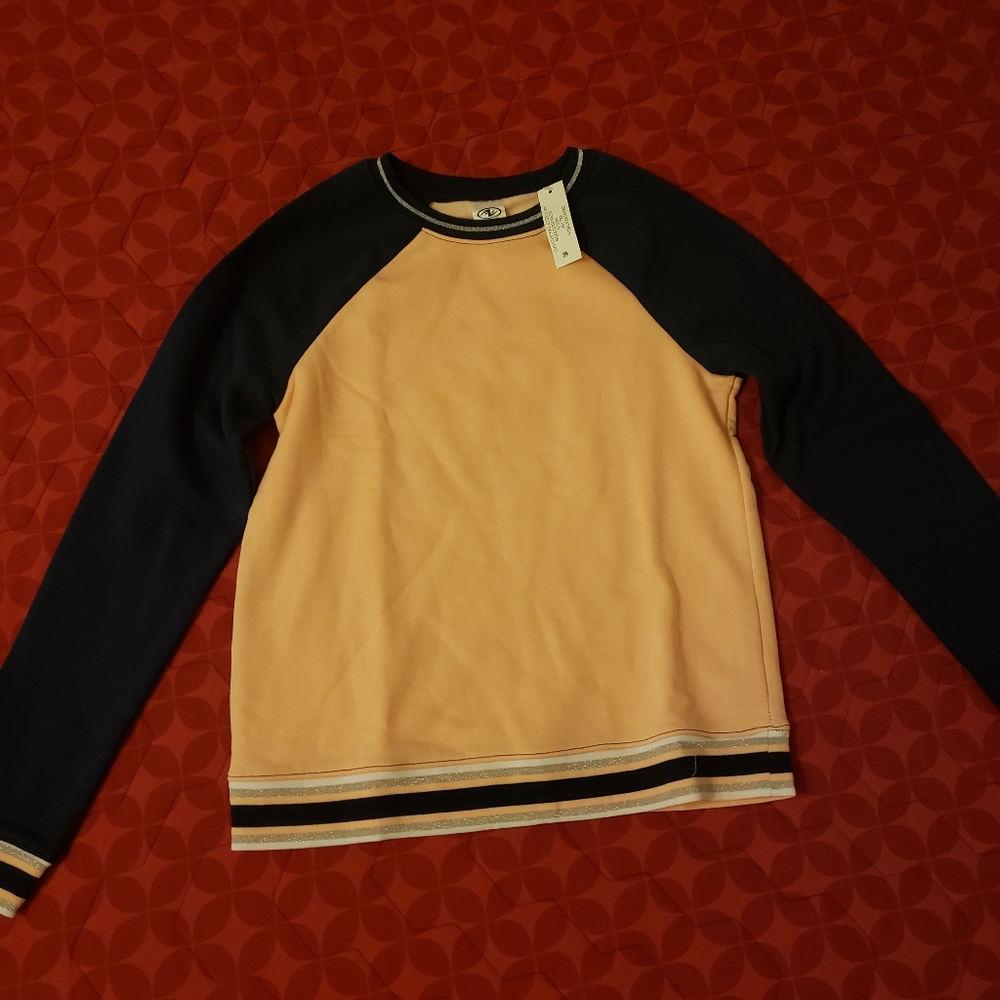 Long sleeve pink and navy blue sweater